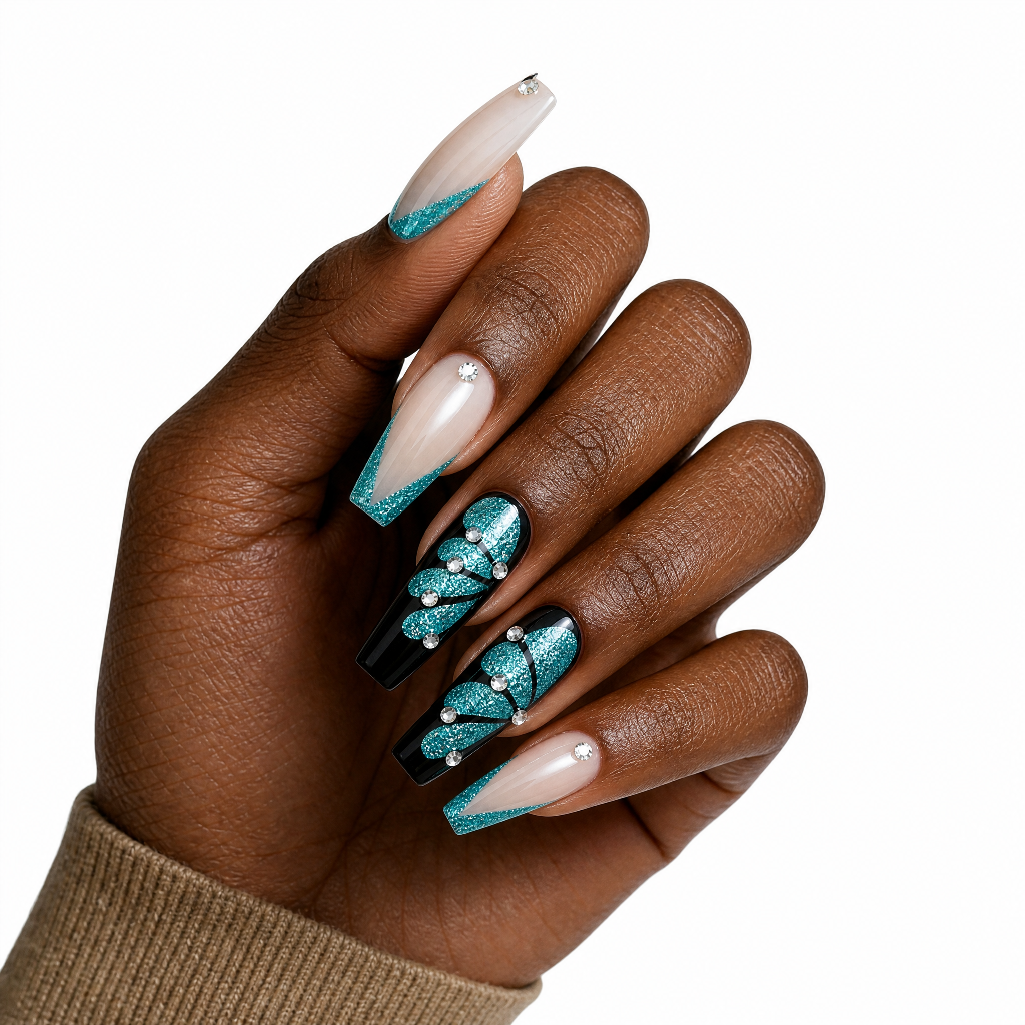 Teal Butterfly Wings & Glitter V-French