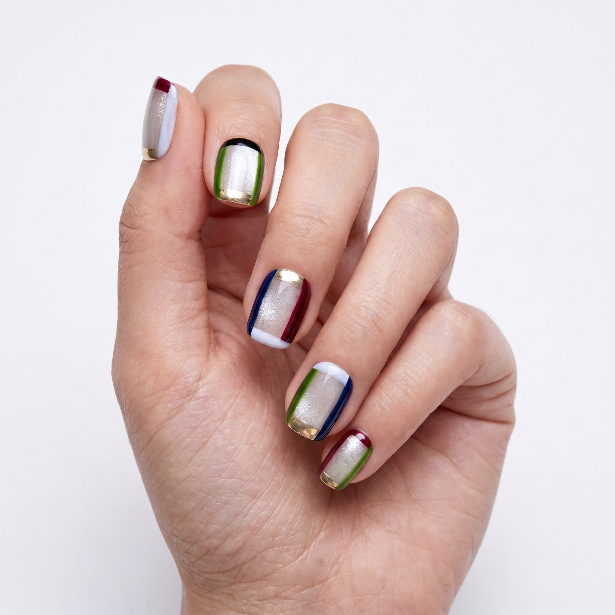 Minimalist Geometric Stained Glass & Silver Cat-Eye