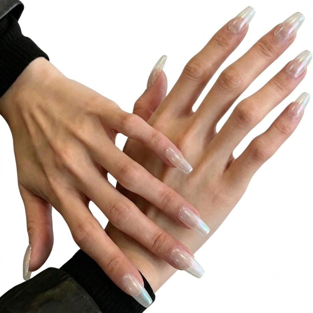 Pearl Chrome Glazed Coffin Press-On Nails | Salon Quality | Customizable Lengths