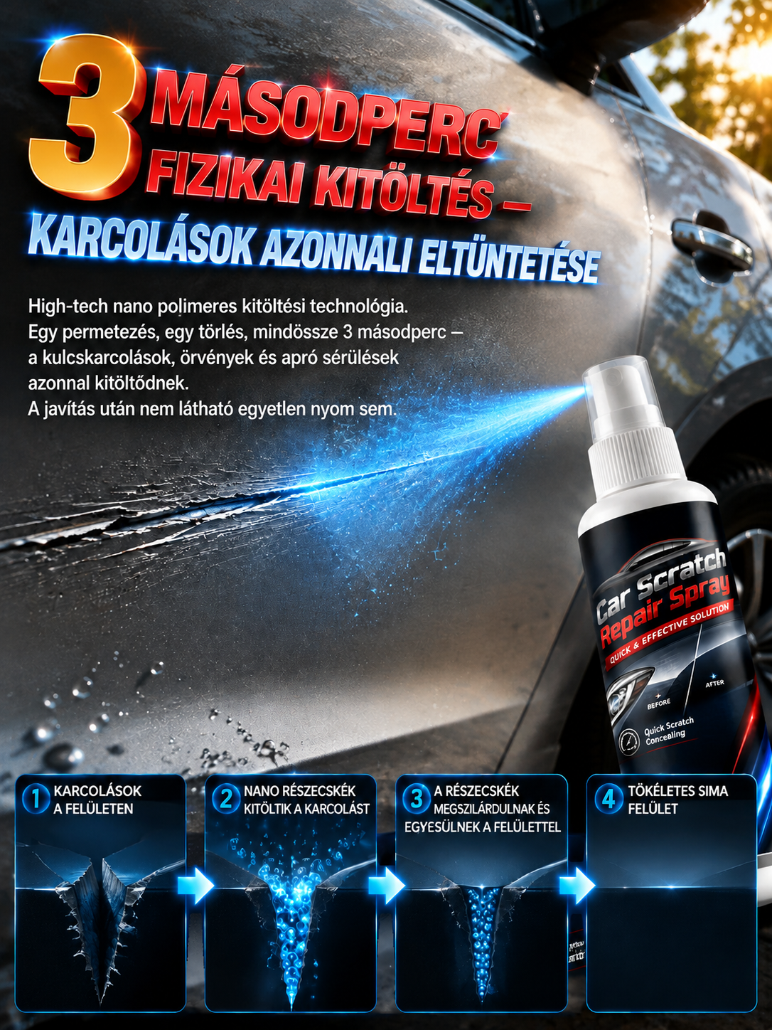 ✨ Nano Karcjavító Spray | 3 mp-es Gyorsjavítás | Minden Autószínhez Tökéletes 🚗
