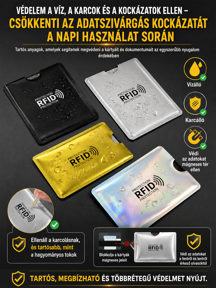 Prémium alumínium RFID blokkoló kártyatartó szett (10 db) | Ultravékony és szakadásálló