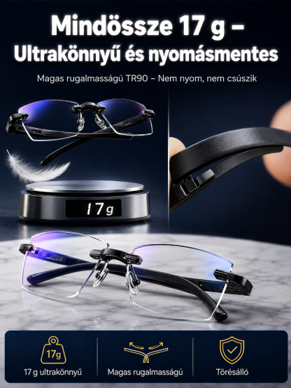 Német prémium gyémántcsiszolt progresszív szemüveg | 1 szemüveg 3 helyett · Csak 17g · 99% kékfény-szűrő