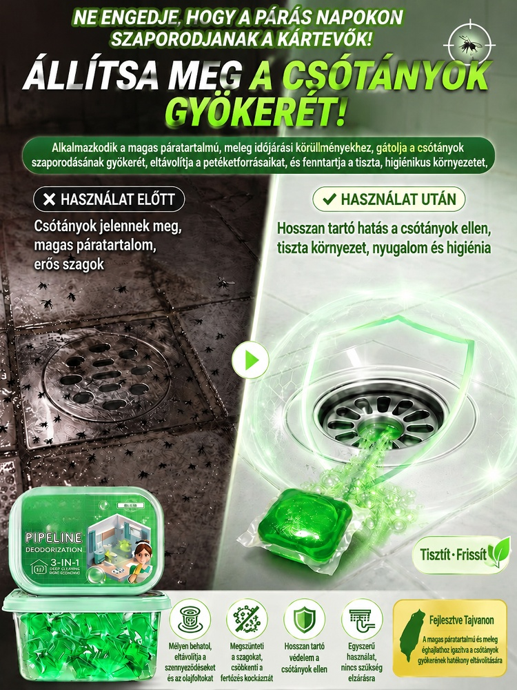 【Német Technológia】 3 az 1-ben Lefolyótisztító Kapszula | Duguláselhárítás, Szagtalanítás és Rovarirtás (30mp-es Gyorshatás)