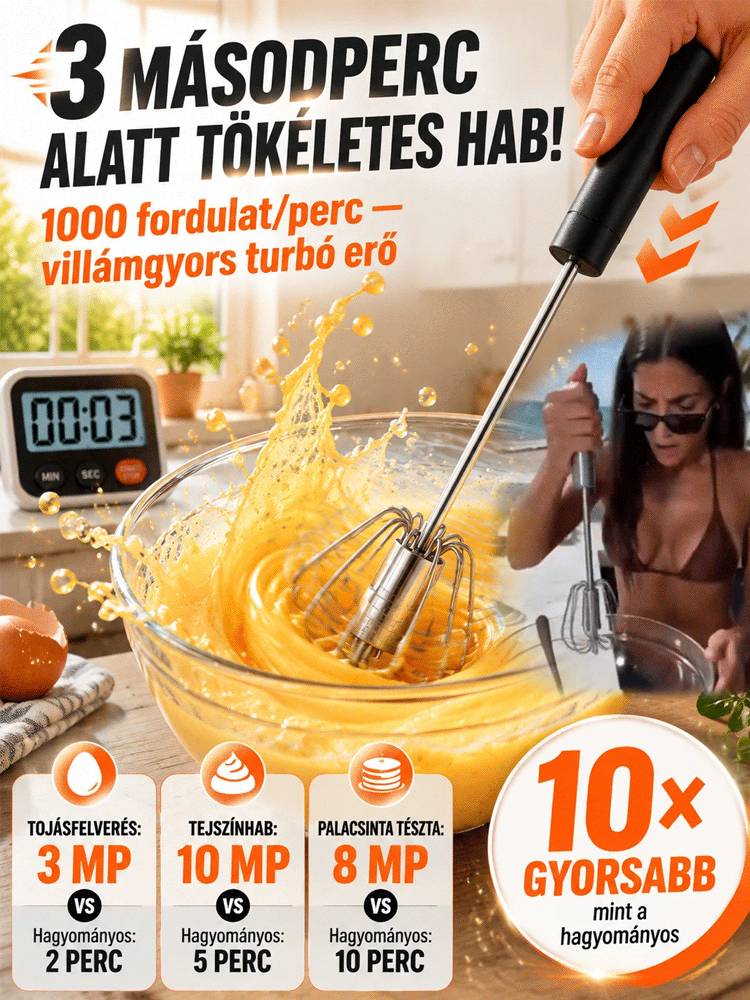 【50.000+ Eladott】Áram Nélküli Turbó Habverő | 3 Mp Habosítás | Védi a Csuklóját | Öntisztító