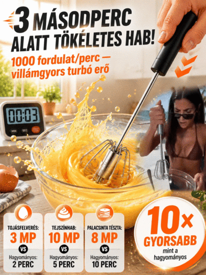 【50.000+ Eladott】Áram Nélküli Turbó Habverő | 3 Mp Habosítás | Védi a Csuklóját | Öntisztító