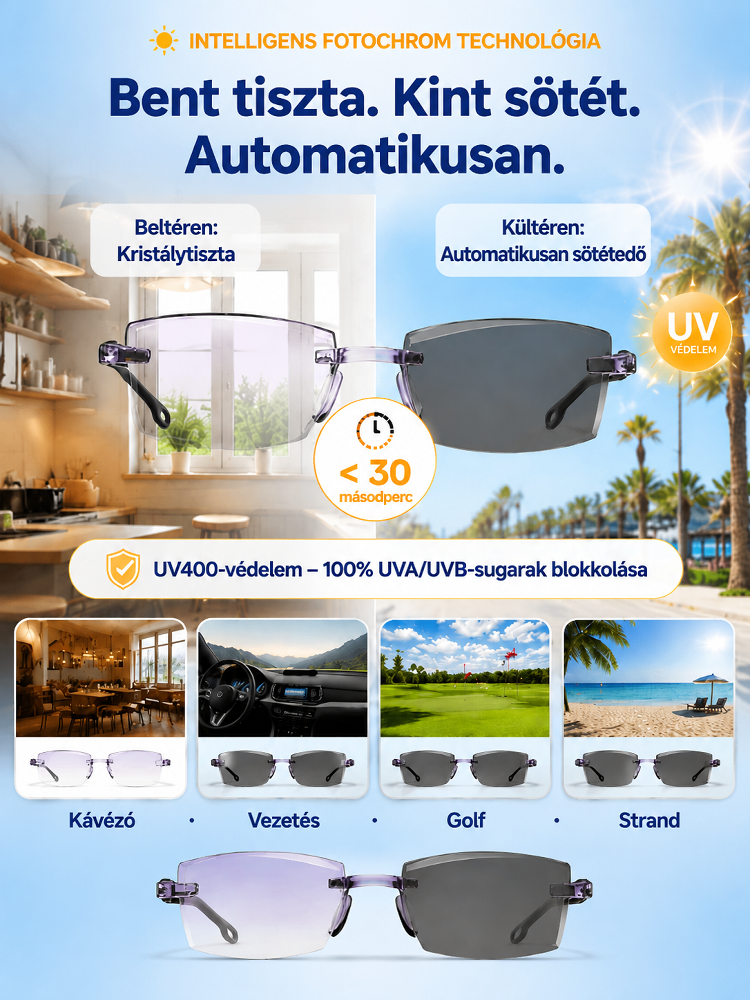 [Láss tisztán és fiatalosan] 3 az 1-ben gyémántcsiszolt okosszemüveg | Auto-fókusz + Fényre sötétedő