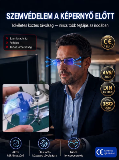 Német prémium gyémántcsiszolt progresszív szemüveg | 1 szemüveg 3 helyett · Csak 17g · 99% kékfény-szűrő