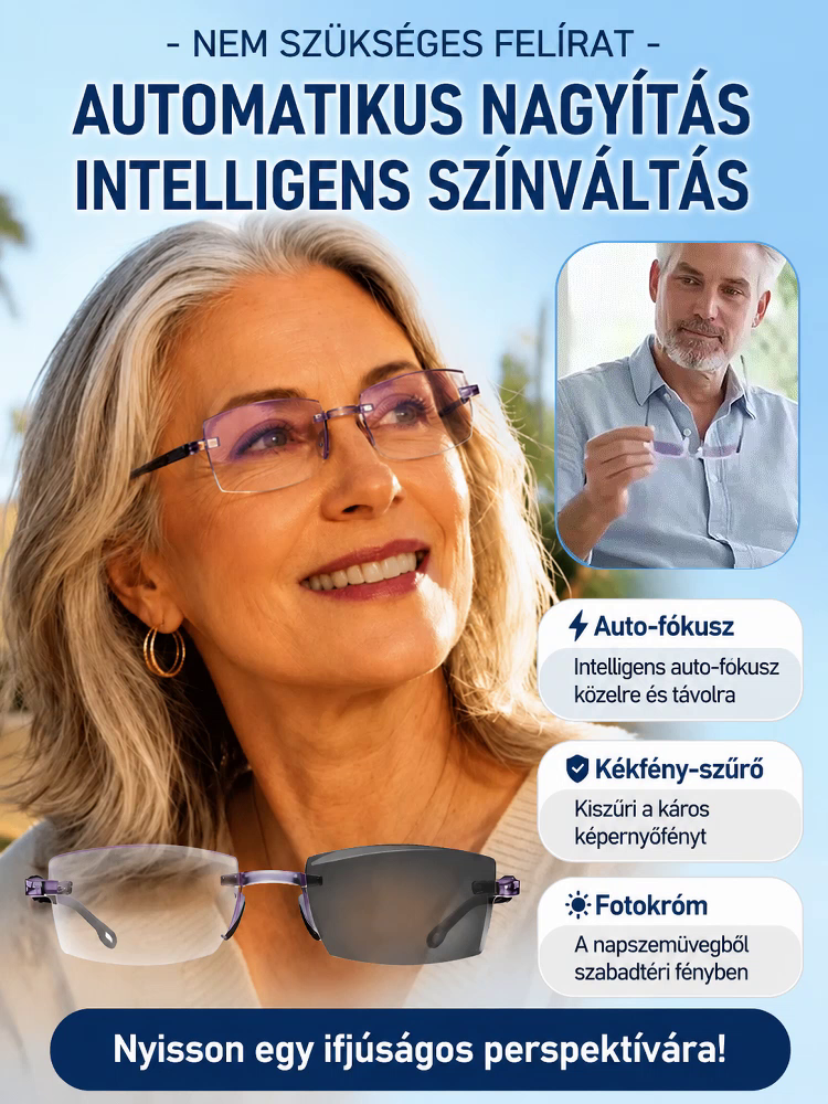[Láss tisztán és fiatalosan] 3 az 1-ben gyémántcsiszolt okosszemüveg | Auto-fókusz + Fényre sötétedő