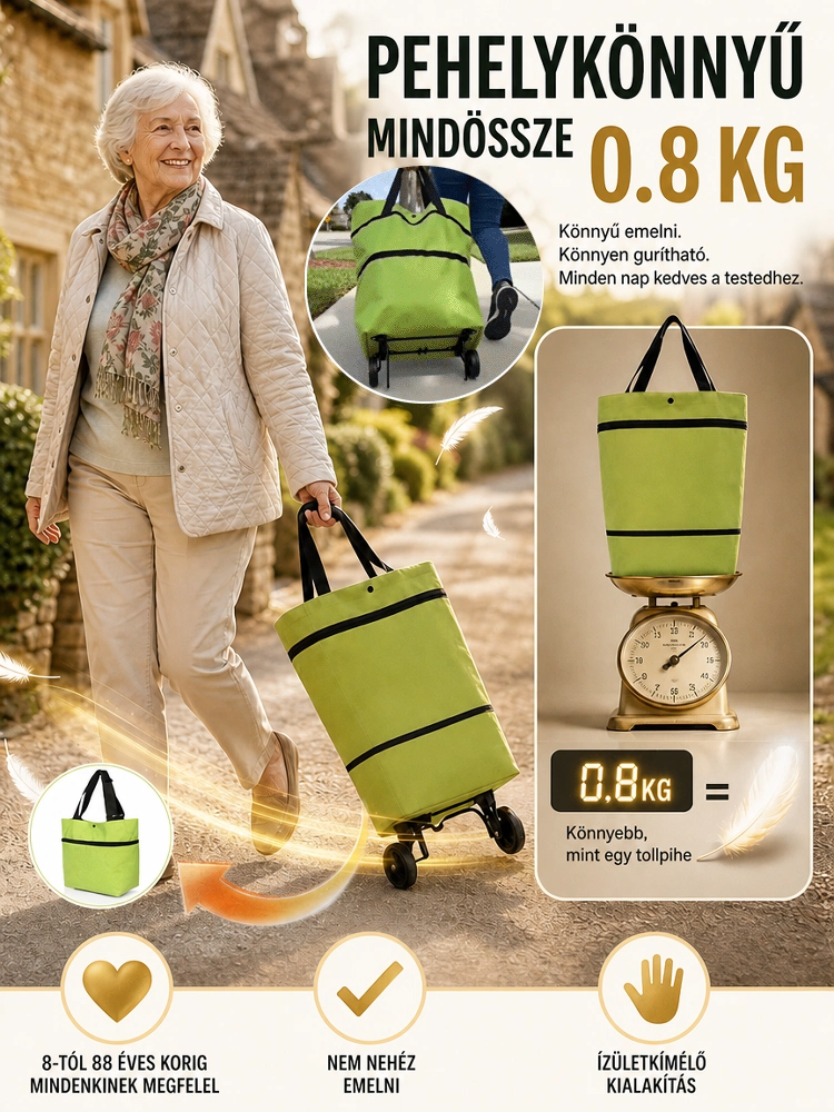 🌟 2 az 1-ben Varázslatos Összecsukható Bevásárlókocsi | 0,8 kg pehelykönnyű, 30L hatalmas kapacitás