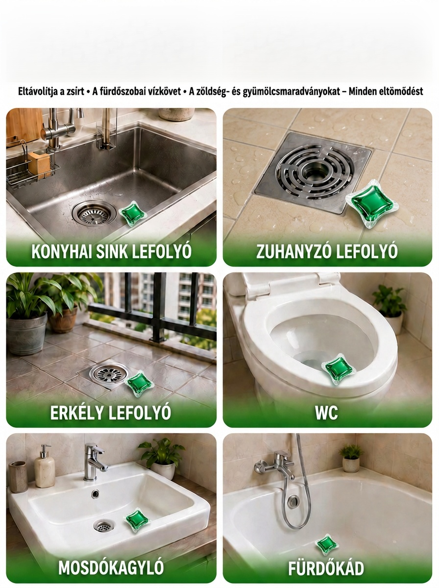 【Német Technológia】 3 az 1-ben Lefolyótisztító Kapszula | Duguláselhárítás, Szagtalanítás és Rovarirtás (30mp-es Gyorshatás)