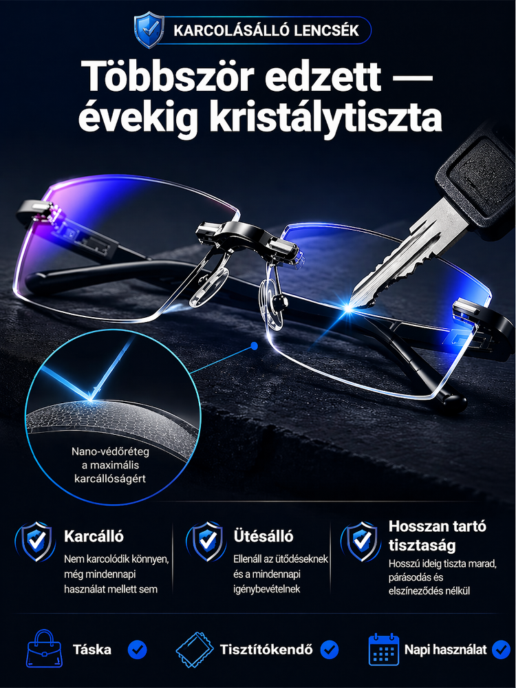 Német prémium gyémántcsiszolt progresszív szemüveg | 1 szemüveg 3 helyett · Csak 17g · 99% kékfény-szűrő