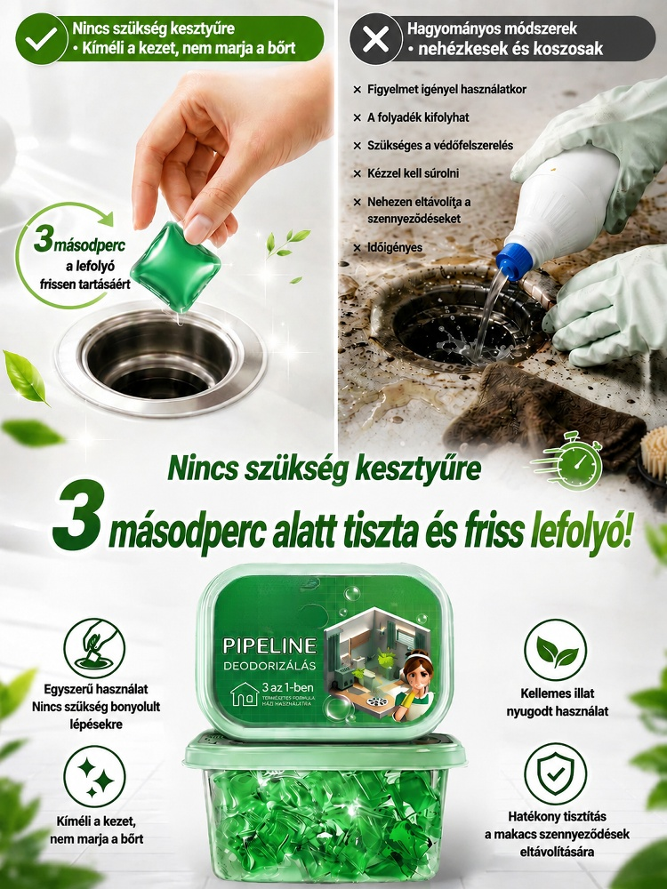【Német Technológia】 3 az 1-ben Lefolyótisztító Kapszula | Duguláselhárítás, Szagtalanítás és Rovarirtás (30mp-es Gyorshatás)