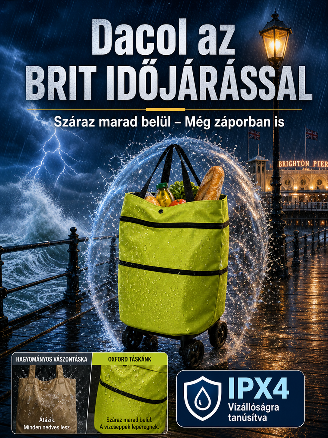 🌟 2 az 1-ben Varázslatos Összecsukható Bevásárlókocsi | 0,8 kg pehelykönnyű, 30L hatalmas kapacitás