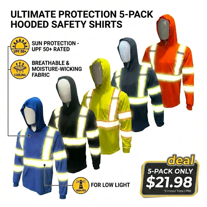 🔥High Visibility Hoodie Long Sleeve Safety Shirt with hoodie Polyester Birdeye Mesh in various color
