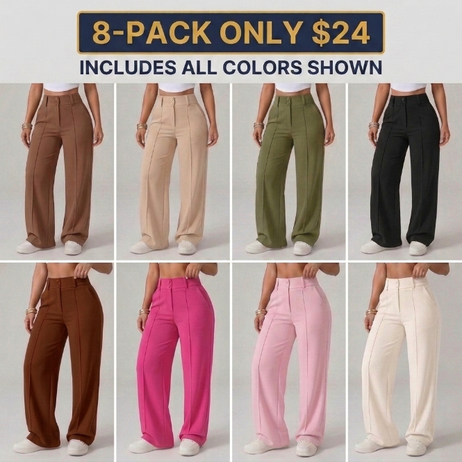 🍑LAST DAY SALE 90% OFF💕High-Waisted Slim-Fit Work Trousers with Adjustable Waist and Button Detail