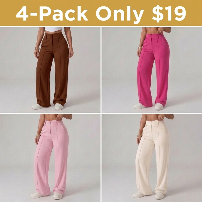 🍑LAST DAY SALE 90% OFF💕High-Waisted Slim-Fit Work Trousers with Adjustable Waist and Button Detail