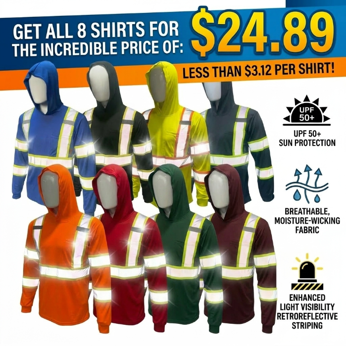 🔥High Visibility Hoodie Long Sleeve Safety Shirt with hoodie Polyester Birdeye Mesh in various color
