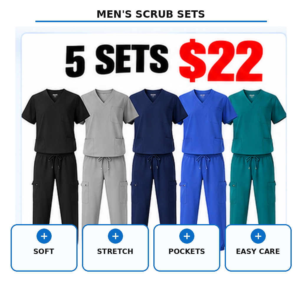 Men's Professional 4-Pocket V-Neck Scrub Top & 7-Pocket Jogger Pants Set