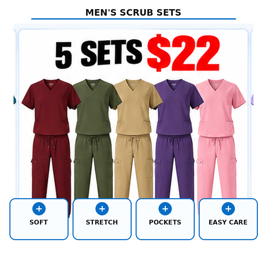 Men's Professional 4-Pocket V-Neck Scrub Top & 7-Pocket Jogger Pants Set