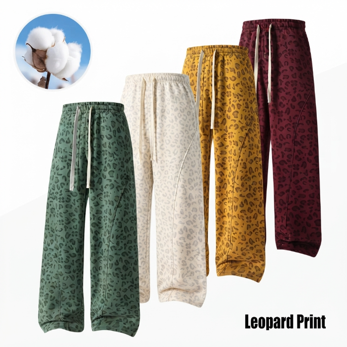 Men's Leopard Print Wide Leg Sweatpants
