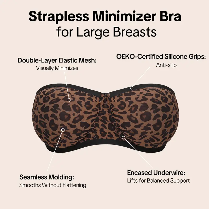 Women's Convertible Strapless Minimizer Bandeau Bra Underwire Unlined for Large Bust