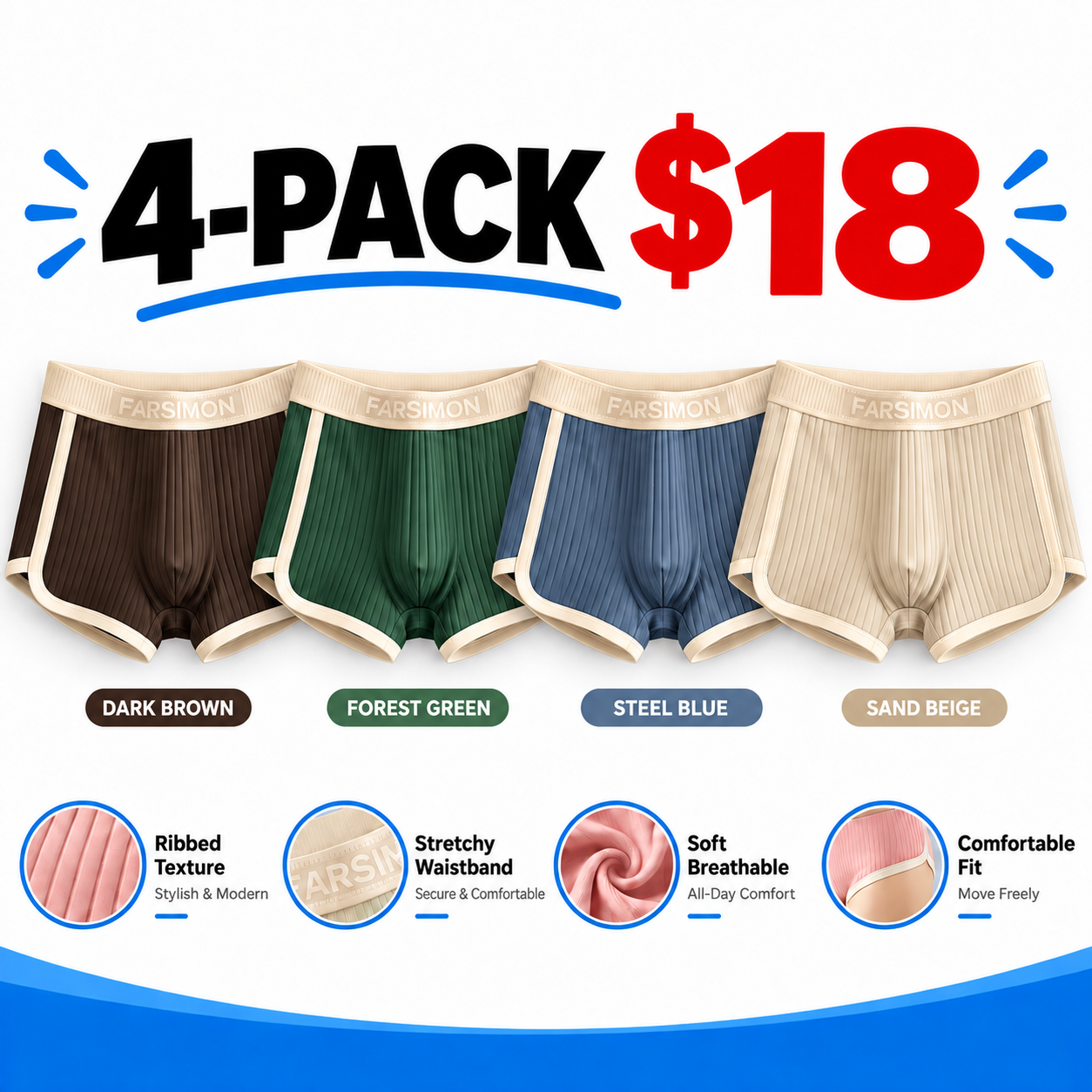 Men's Ultra-Soft 3-Pack Boxer Briefs – Breathable Contour Pouch Underwear