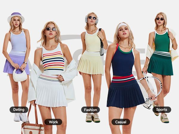 Airfree Two Piece Tennis Skirt Set Golf Outfits for Women High Waisted Tennis Short Dress with Pockets Athletic 2 Piece Sets