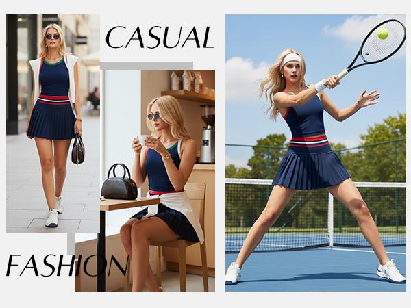 Airfree Two Piece Tennis Skirt Set Golf Outfits for Women High Waisted Tennis Short Dress with Pockets Athletic 2 Piece Sets