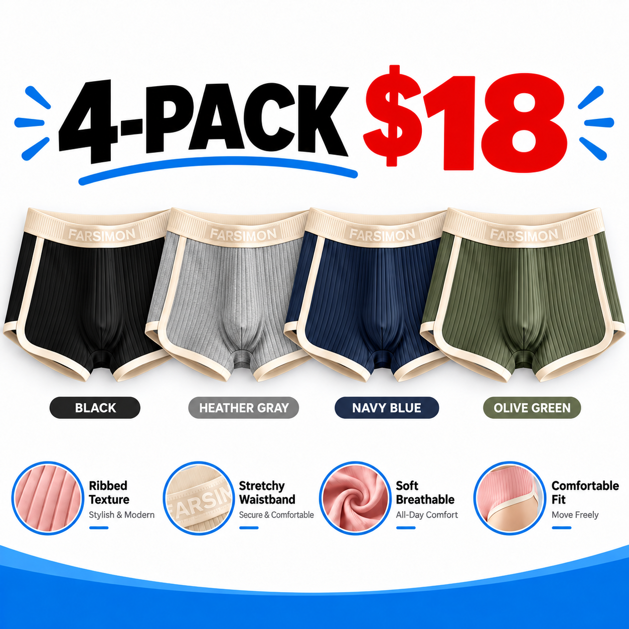 Men's Ultra-Soft 3-Pack Boxer Briefs – Breathable Contour Pouch Underwear