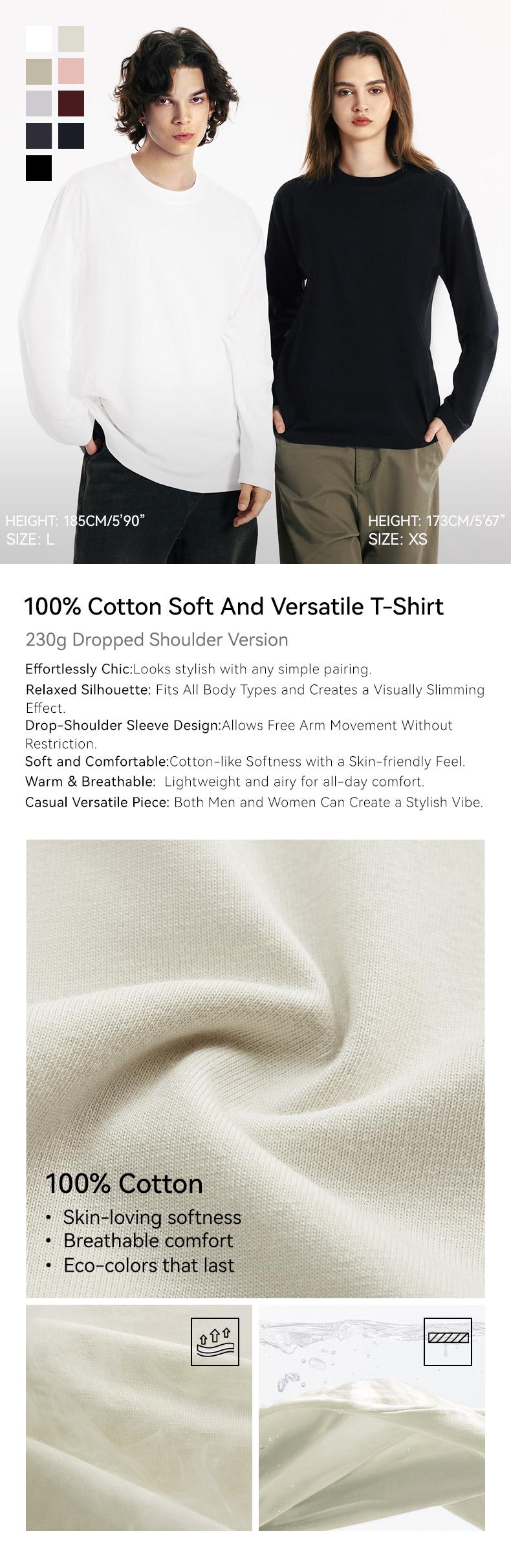 MIDMX Unisex Retro 100% Pure Cotton Heavyweight Plant-Dyed Long Sleeve Crewneck T-Shirt, Loose Fit Basic Top for Women&rsquo;s Casual Streetwear, 2000S Vintage Style