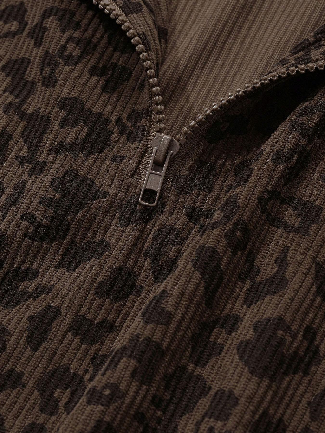 Women's Leopard Print Half Zip Pullover Oversized Drop Shoulder Long Sleeve Top Contrast Cuff & Hem Loose Relaxed Fit Casual Streetwear Trendy Animal Pattern Sweatshirt