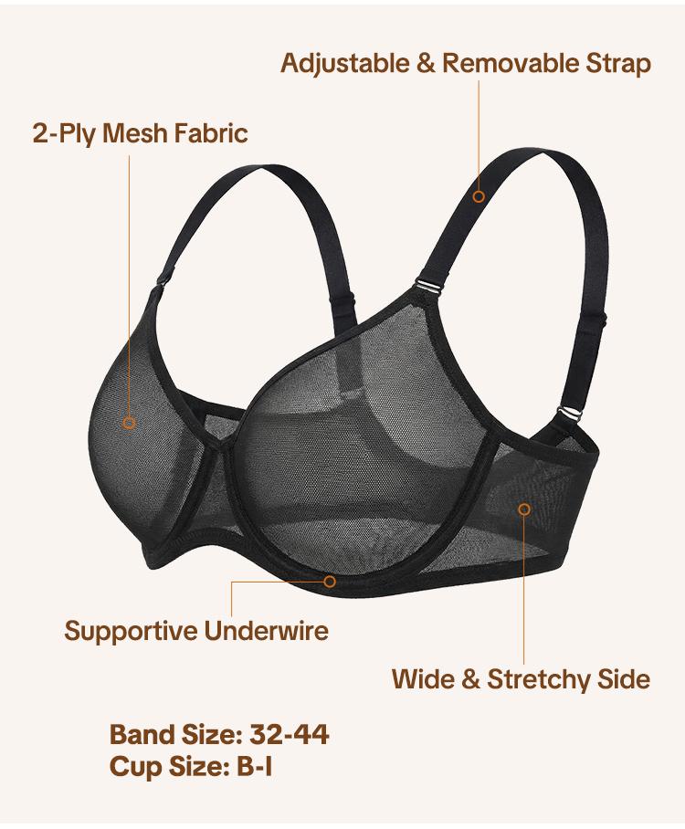 HSIA Seraphina Air Light Breathable Sheer Mesh Halter Bra Plus Size Summer Unlined Full Coverage Bra Underwire Support Non Padded Bra Lightweight Convertible Multiway 5-Way Wear Front Adjustable Detachable Straps Comfort Everyday Womenswear