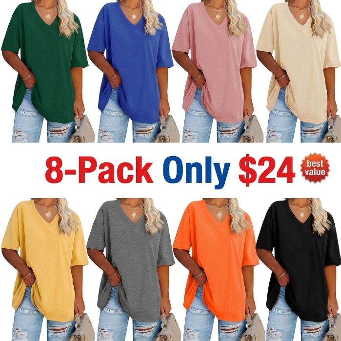 Women's Plus Size V Neck T Shirts Summer Half Sleeve Tees Casual Loose Fit Cotton Tunic Tops