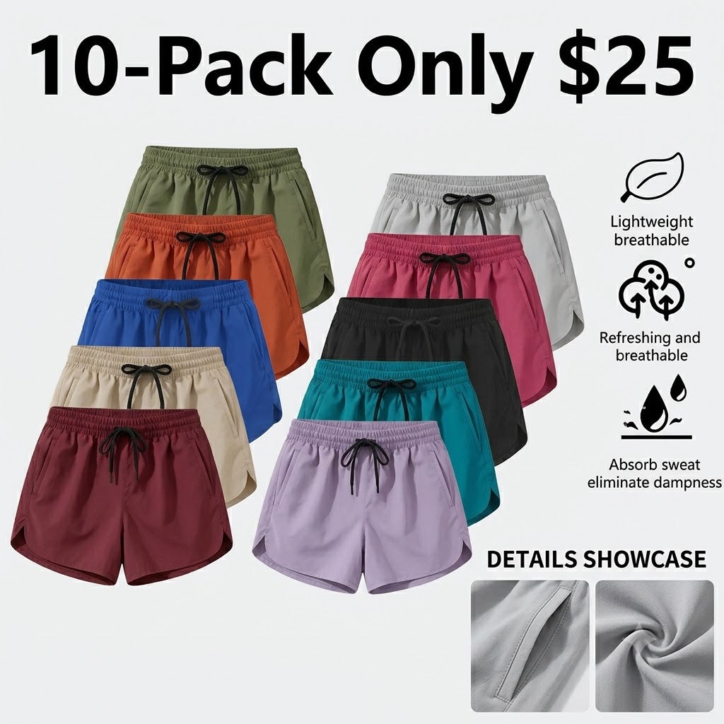 5-Pack Women's Quick-Dry Running Shorts with Pockets