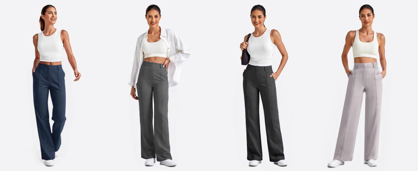 JEKAOYI Women's High-Rise Straight Leg Ponte Yoga Pants - Women's Clothes, Chic Pull-On Work Pants, Machine Washable, Lightweight Stretch, Full-Length, Side Pockets, 80% Polyester 20% Spandex Bottoms