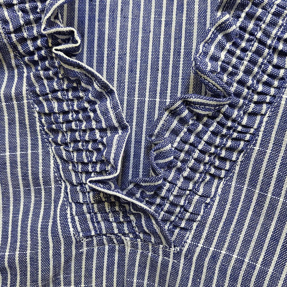Sage Vell Blue White Striped Ruffle Neck Blouse Breathable Summer Style, Effortless Casual Chic Top, Fresh Womenswear For moms Teachers Students Sage Vell Blue White Striped Ruffle Neck Blouse Breathable Summer Style, Effortless Casual Chic Top, Fresh Womenswear For moms Teachers Students