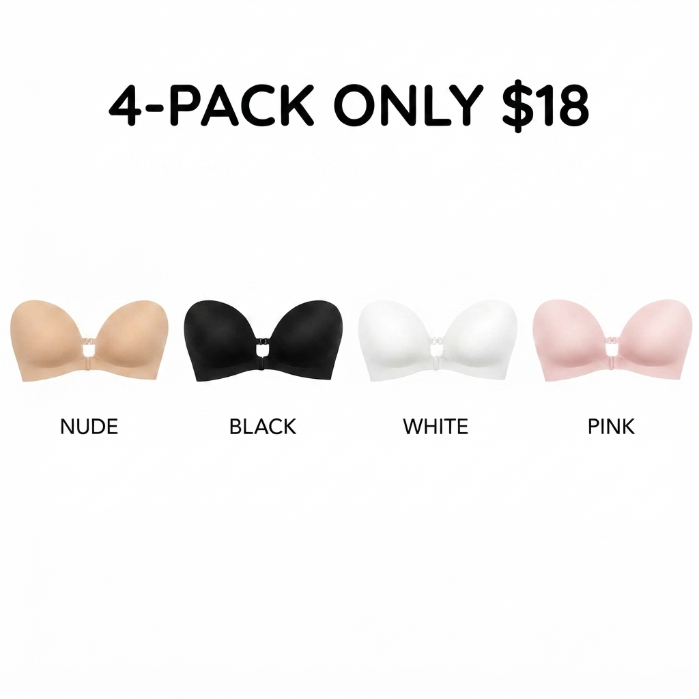 Women's Strapless Front Closure Push Up Bra – Non-Slip Padded Wireless Bra with Removable Straps