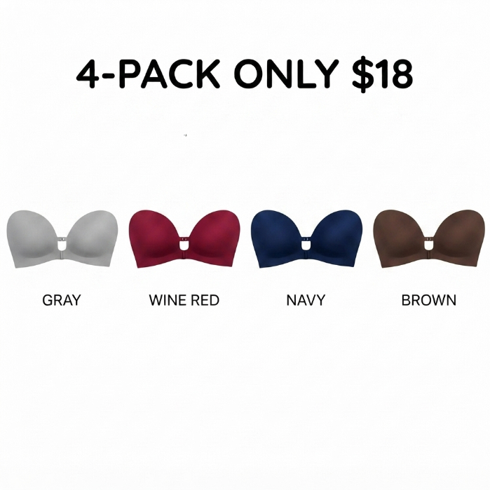 Women's Strapless Front Closure Push Up Bra – Non-Slip Padded Wireless Bra with Removable Straps