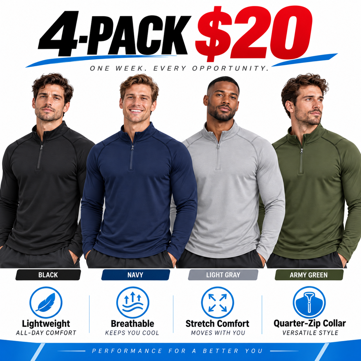 🔥Men's UPF 50+ 1/4 Zip Quick-Dry Shirt – Lightweight Long Sleeve Outdoor Sports Tee