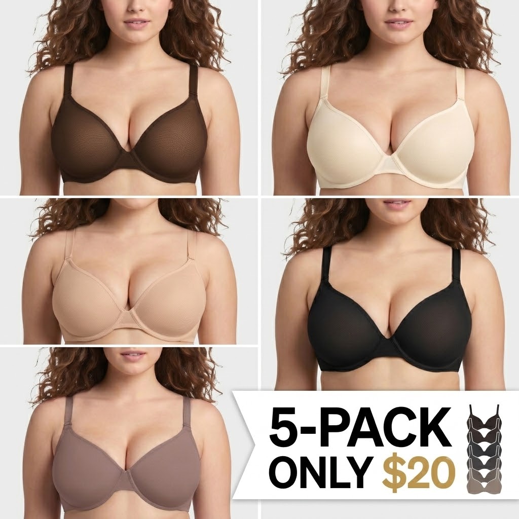 Women's Air Light Sheer Mesh Halter Bra – Unlined Full Coverage Underwire 5-Way Convertible Bra