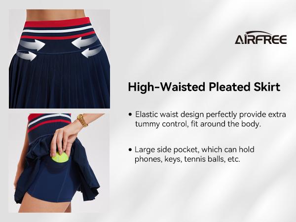 Airfree Two Piece Tennis Skirt Set Golf Outfits for Women High Waisted Tennis Short Dress with Pockets Athletic 2 Piece Sets