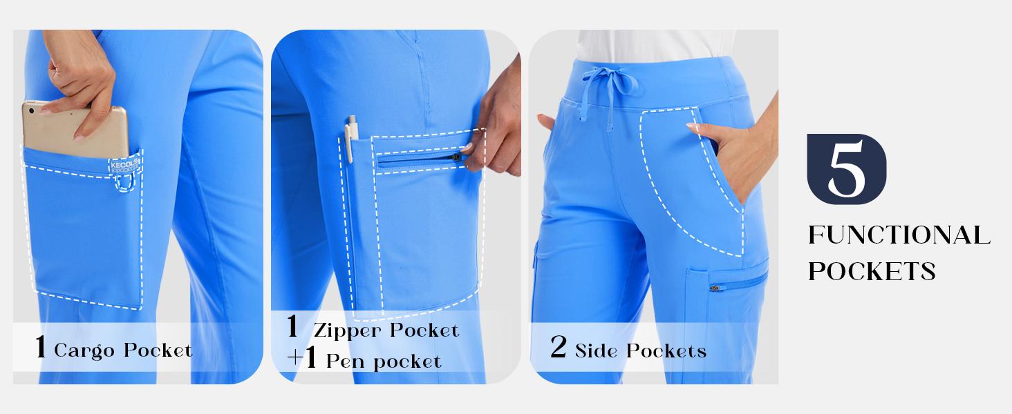 Kecols Yoga Scrub Pants Women High-Rise Straight Leg Uniform Cargo Bottom with Yoga Waistband,5 Pockets&4-Way Stretch,summerwins