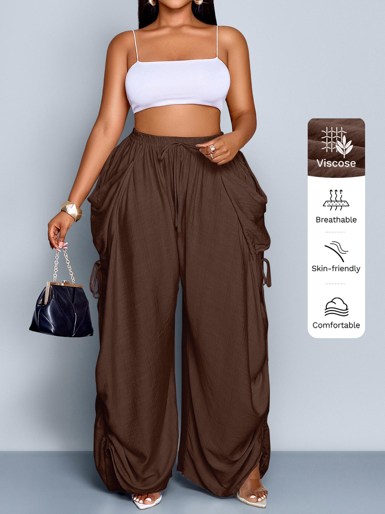 Women's Casual Loose-Fit Wide Leg Pants, All-Season Woven Fabric, Long Plain Design, Daily Commute & Vacation Wear