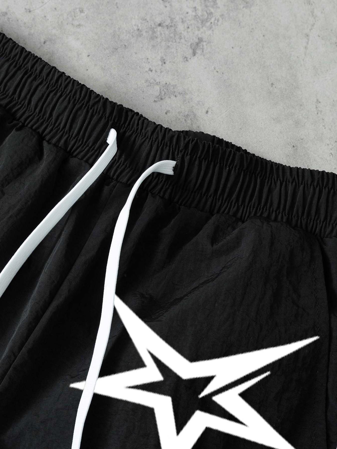 Stars Pattern Casual Set Short Sleeve Zipper Shirt + Gym Shorts Two-Piece Set, Breathable Comfort Spring Summer Daily Wear Activewear Set