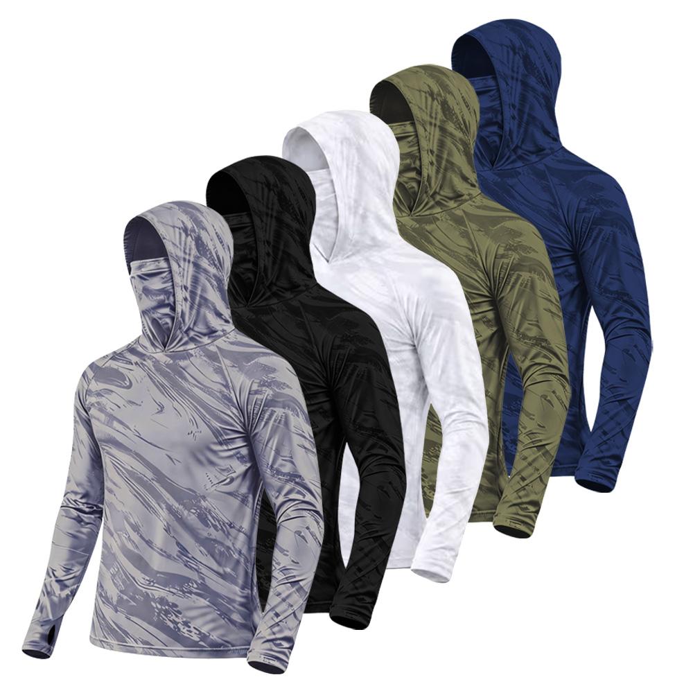5-Piece Men's Quick-Dry Breathable Hoodies with Face Coverings Long-Sleeve T-Shirts - Spring/Fall Compression Sports Tops - Quick Dry Compression Fishing Shirts Long Sleeve Outdoor Work Tactical Hiking Gear Athletic Fashion summerwins