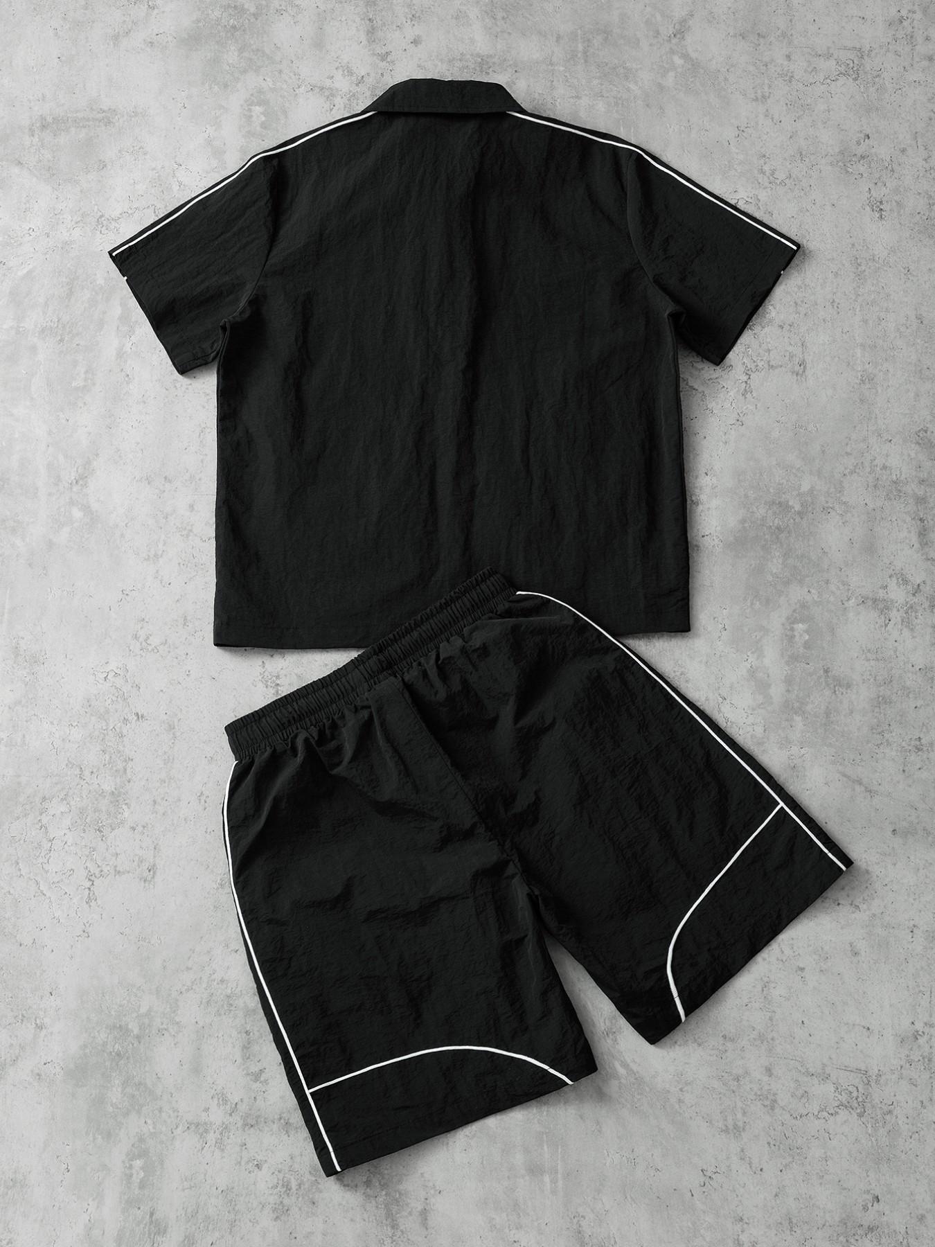 Stars Pattern Casual Set Short Sleeve Zipper Shirt + Gym Shorts Two-Piece Set, Breathable Comfort Spring Summer Daily Wear Activewear Set