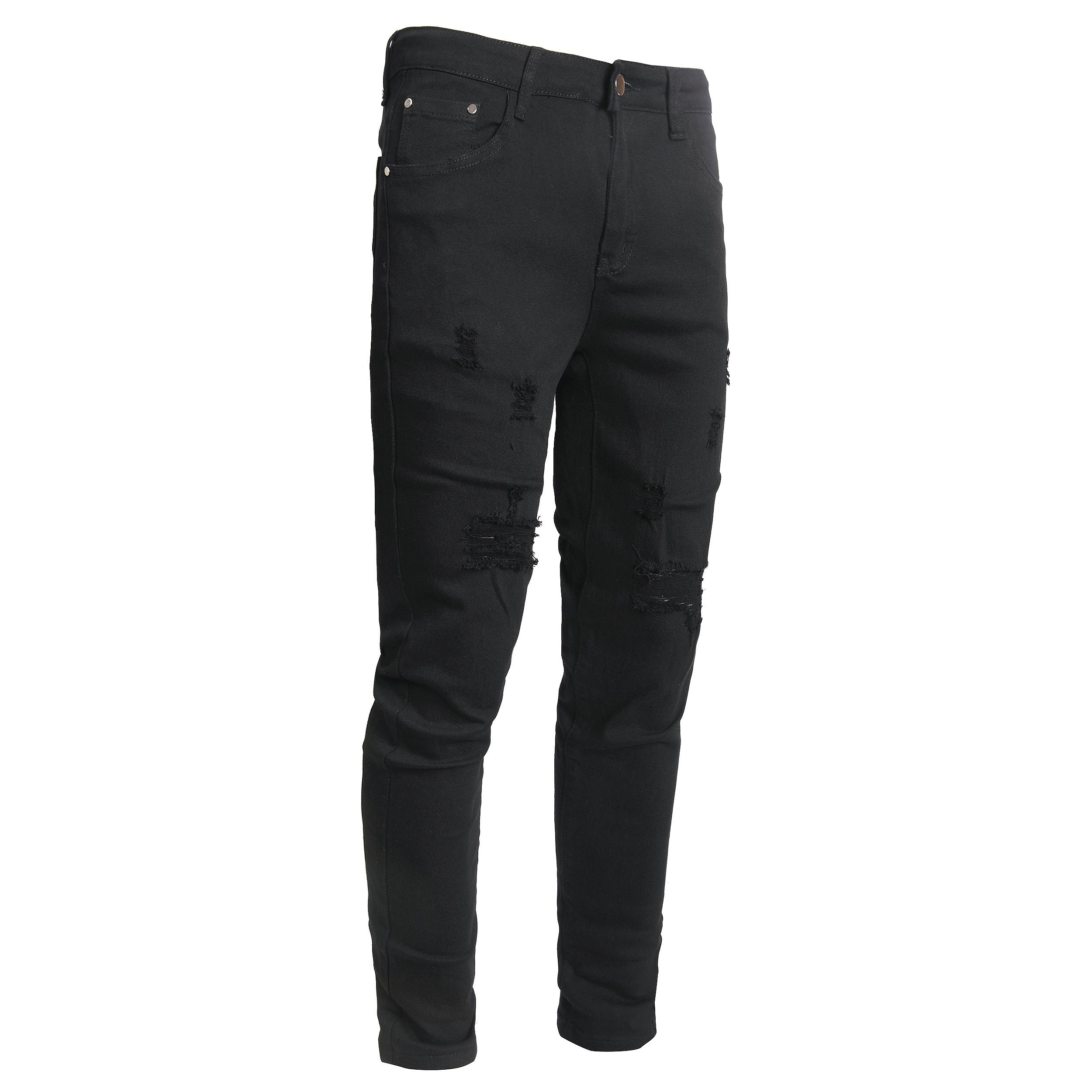 JUNBAOSS Menswear Men's Stretchy Skinny Denim Jeans - Elastized Comfort Waist, Distressed Ripped, Slim Tapered Leg, Full-Length Cotton Pants with Zipper, Classic Personalized Design, Hipster, Stylish