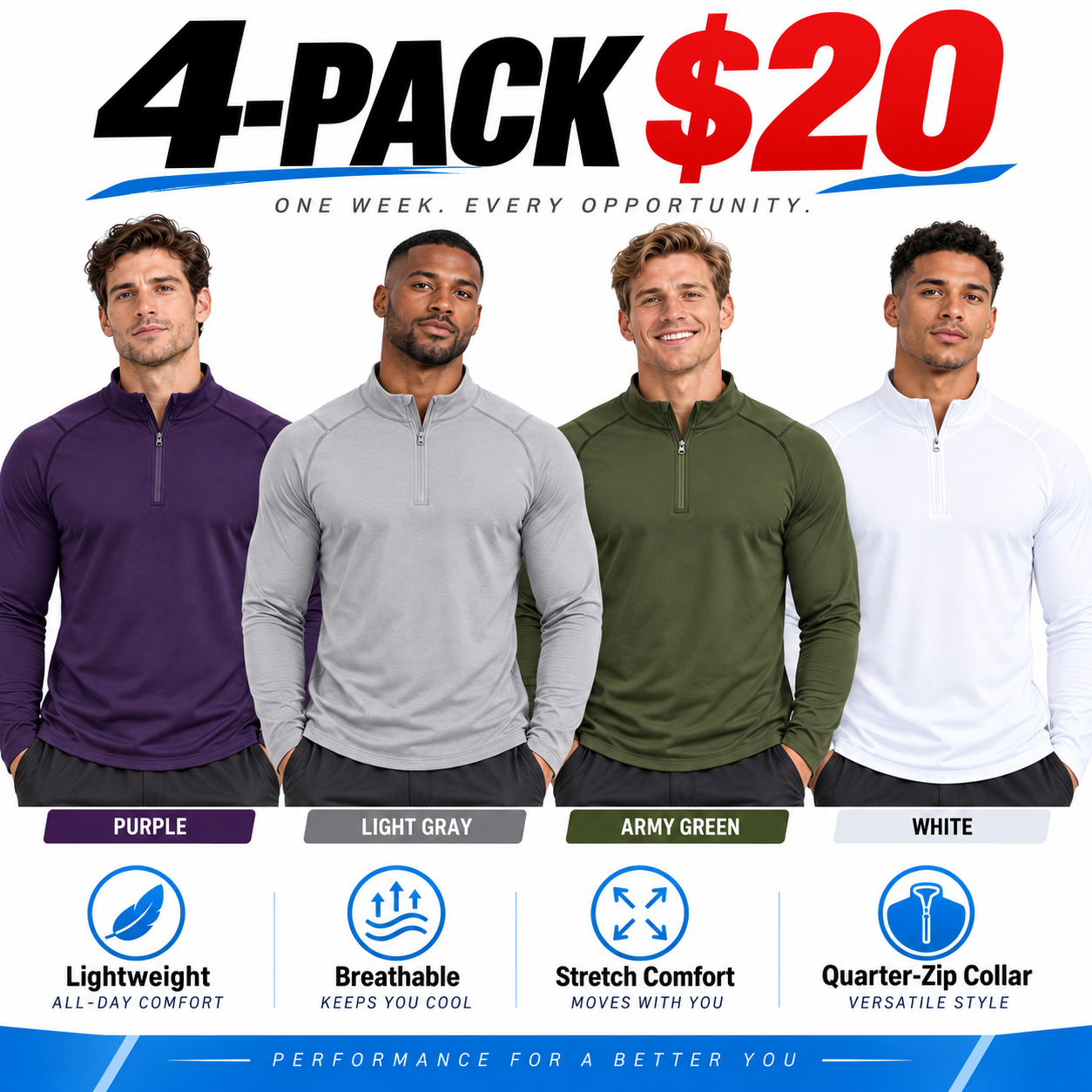 🔥Men's UPF 50+ 1/4 Zip Quick-Dry Shirt – Lightweight Long Sleeve Outdoor Sports Tee