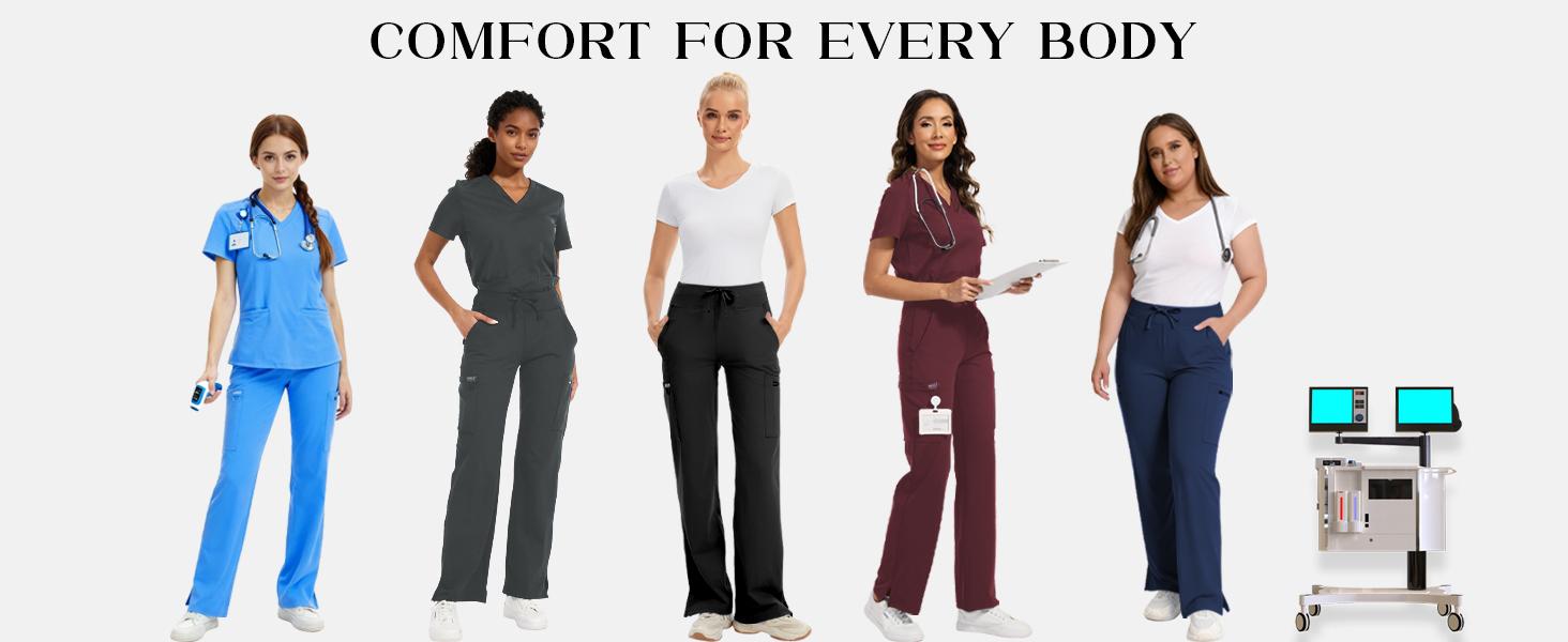 Kecols Yoga Scrub Pants Women High-Rise Straight Leg Uniform Cargo Bottom with Yoga Waistband,5 Pockets&4-Way Stretch,summerwins