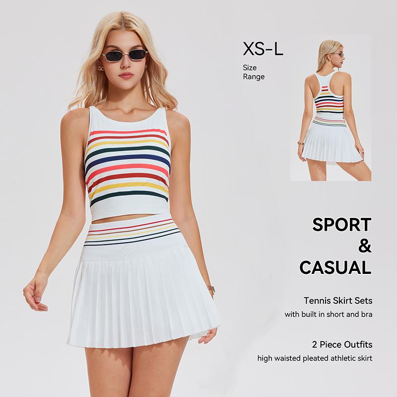 Airfree Two Piece Tennis Skirt Set Golf Outfits for Women High Waisted Tennis Short Dress with Pockets Athletic 2 Piece Sets